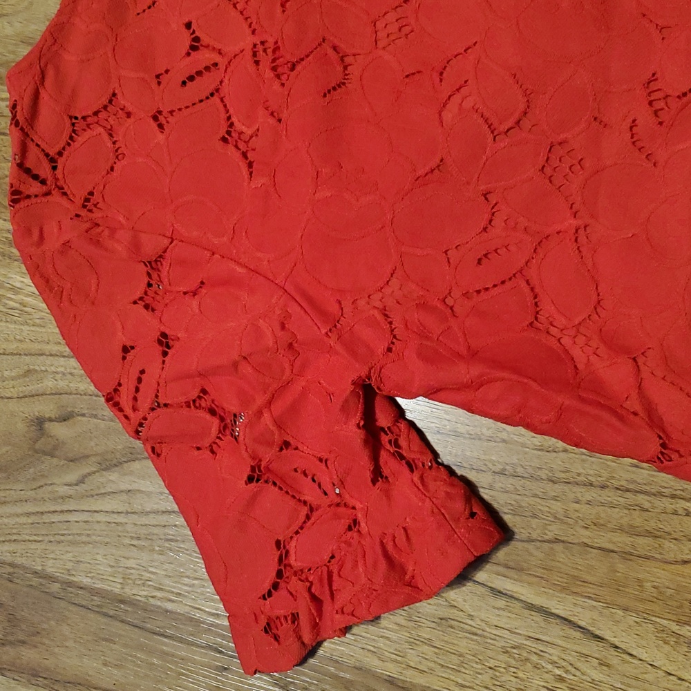 Monteau Red Lace Eyelet Top Womens Size S - Picture 15 of 16